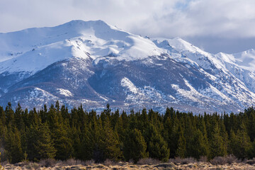 Snow covered Andes mountains during winter season in Patagonia, Argentina