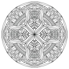 mandala with flowers in folk style for coloring drawn on a white background, vector, mandala