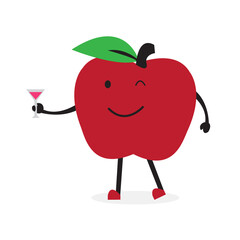 cute apple fruit character drink Cartoon Vector