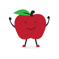 Cute apple fruit character happy Cartoon Vector.