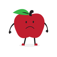 Cute Apple Fruit Sad Frown Cartoon Vector.