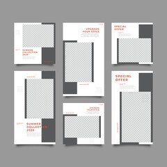 Set 6 of Social Media Instagram Networks Stories and post Sale Banner Background, Mobile App, Poster, Flyer, Coupon, Gift Card, Smartphone Template Story. editable template eps 10 vector