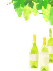 白ぶどうと白ワインのイラスト背景