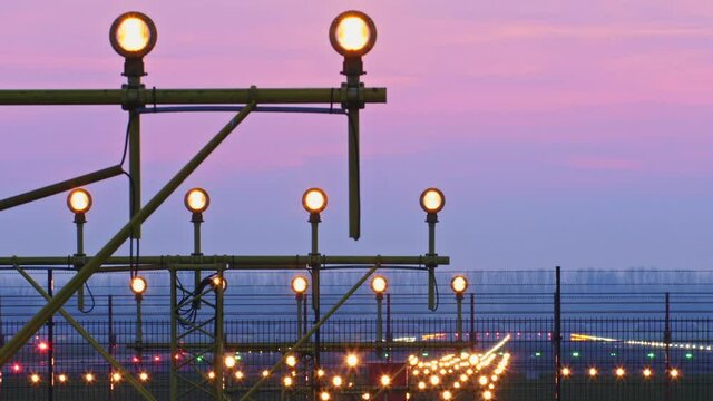An Approach Lighting System (ALS) at Rotterdam The Hague Airport, The Netherlands.