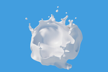 Milk splashes, drops and blots  on blue background