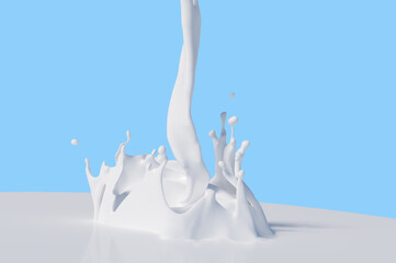 Milk splashes, drops and blots  on blue background