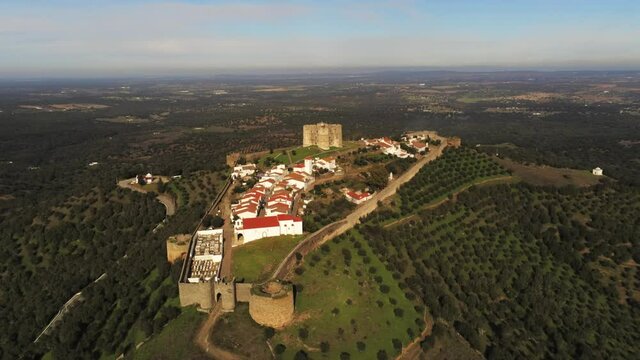 Evoramonte, village of Portugal with castle. Aerial drone Footage
