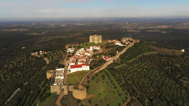 Evoramonte, village of Portugal with castle. Aerial drone Footage