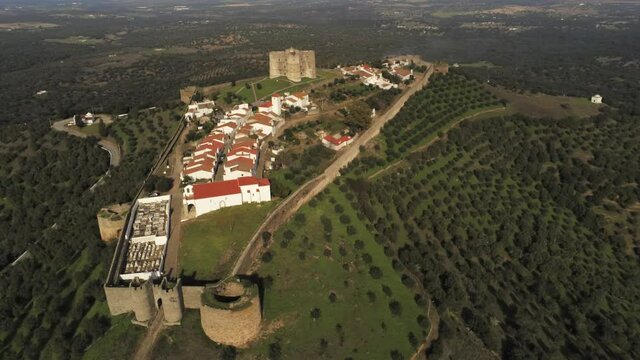 Evoramonte, village of Portugal with castle. Aerial drone Footage