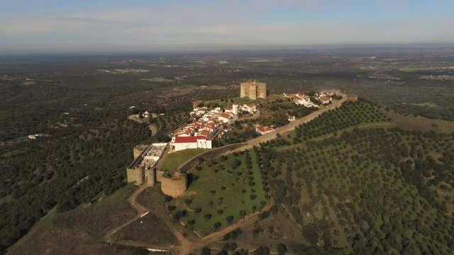 Evoramonte, village of Portugal with castle. Aerial drone Footage