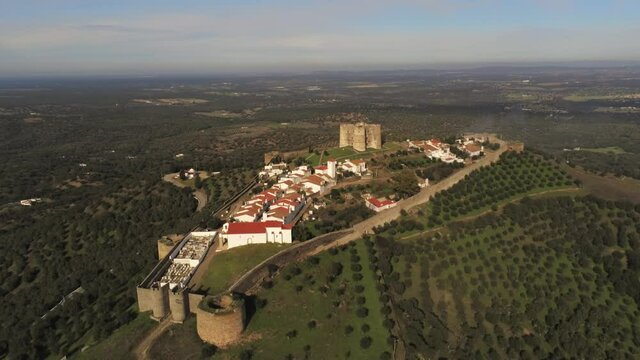 Evoramonte, village of Portugal with castle. Aerial drone Footage
