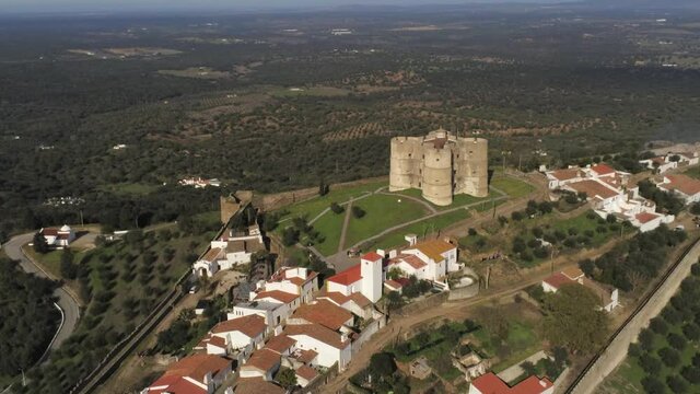 Evoramonte, village of Portugal with castle. Aerial drone Footage