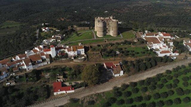 Evoramonte, village of Portugal with castle. Aerial drone Footage