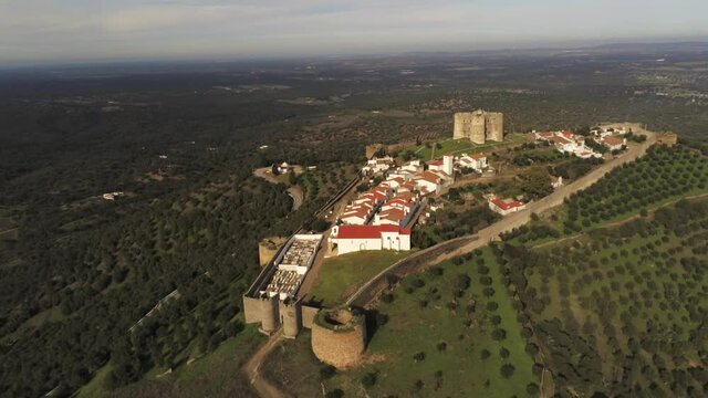 Evoramonte, village of Portugal with castle. Aerial drone Footage