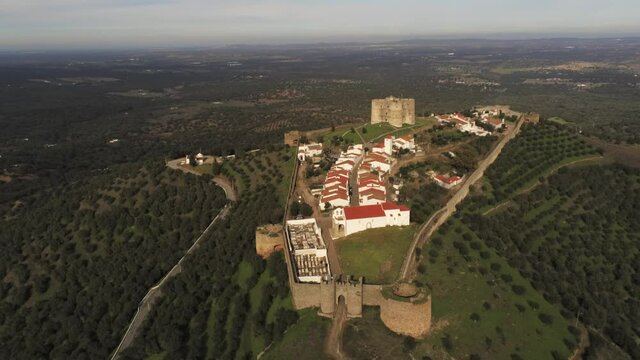 Evoramonte, village of Portugal with castle. Aerial drone Footage