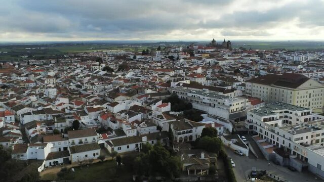 Evora, historical village of Portugal. Aerial Drone Footage