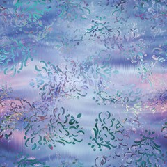 Fototapeta premium Shiny damask pattern on wavy satin like material. High quality illustration. Graceful smooth fluid background design with classic damask hand drawn pattern overlay. Vivid glowing trendy backdrop.