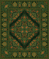 Oriental green carpet with pomegranate.