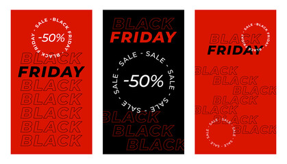 Black Friday vertical banner for stories. Vector Set of black friday theme social media stories post banner cover frame template