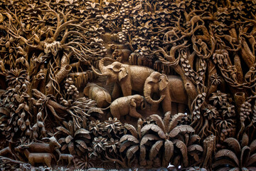 Thailand wooden carving of elephants 
