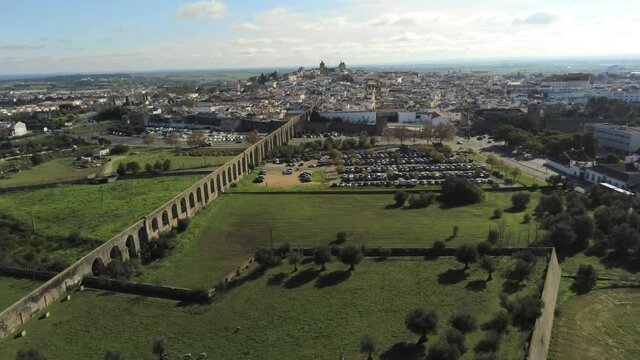 Evora, historical village of Portugal. Aerial Drone Footage