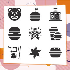 Simple set of 9 icons related to barbecue