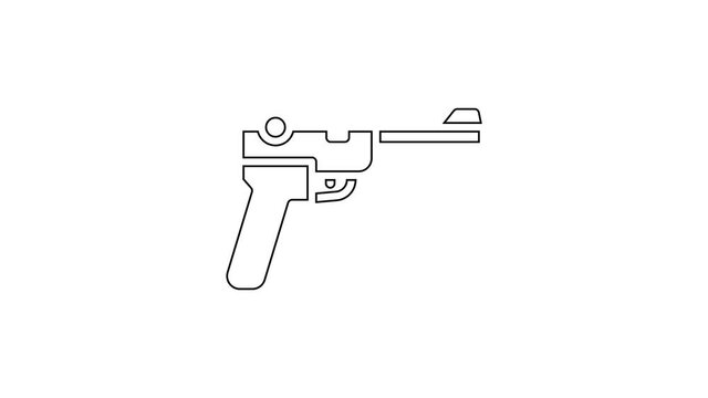 Black line Mauser gun icon isolated on white background. Mauser C96 is a semi-automatic pistol. 4K Video motion graphic animation.