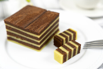 Traditional Sarawak Malaysia steamed chocolate layered cake, also known as Kek Lapis Legit