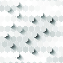 Abstract futuristic white geometric digital technology concept background. pattern hexagon background abstract and geometric wallpaper with cover web shape. Abstract. Embossed Hexagon, honeycomb white