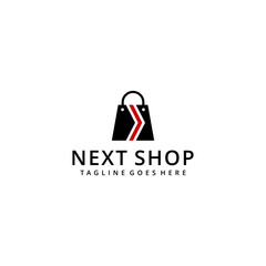 Illustration shopping bag modern with forward arrow sign business sale logo design template