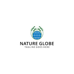 Creative modern globe World with nature leaves Logo Template vector illustration