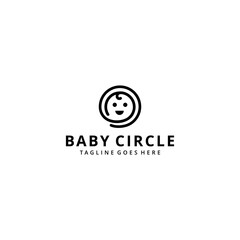 Illustration baby child silhouette on circle sign logo design template