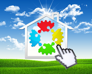 House icon with gear of puzzles