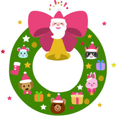 Obraz premium サンタと動物たちのクリスマスリース