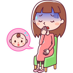 体調不良で休む妊婦と赤ちゃん