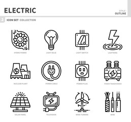 electric icon set,outline style,vector and illustration