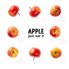 Creative layout made of fresh ripe apples Flat lay. Food concept.