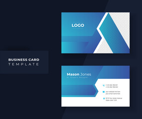Blue and white abstract shape business card design