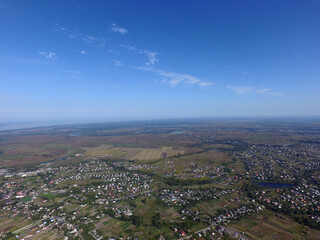 Aerial view of the saburb landscape (drone image). Near Kiev