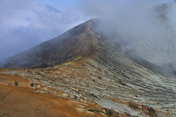 Beautiful morning view from the top of mount Ijen Banyuwangi East Java Indonesia