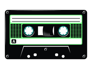 Retro vintage cassette tape vector art illustration isolated on white background.