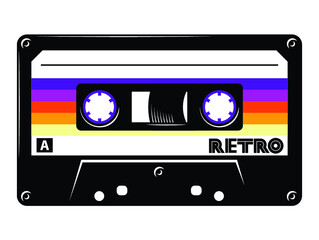 Retro audio cassette tape vector art illustration isolated on white background.