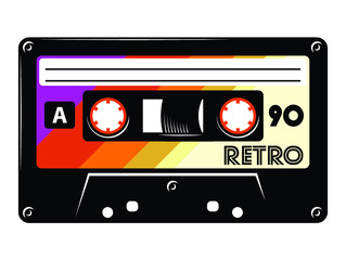 Audio cassette tape Retro vintage mixtape vector illustration isolated on white background.