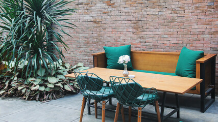 Terrace design with opened air and mini garden. Semi outdoor concept.