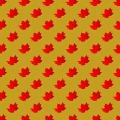 Seamless pattern of red autumn leaves on a light orange background. Autumn print on fabric, wrapping paper.