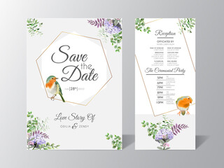wedding invitation template with beautiful floral hand drawn design