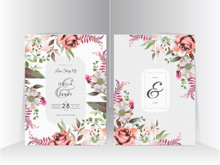 wedding invitation template with beautiful floral hand drawn design