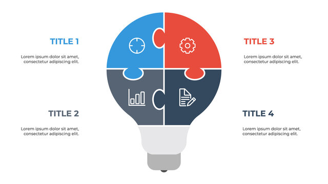 Light Bulb Puzzle Infographic Element Vector With 4 Points, Steps, Options, List, Processes