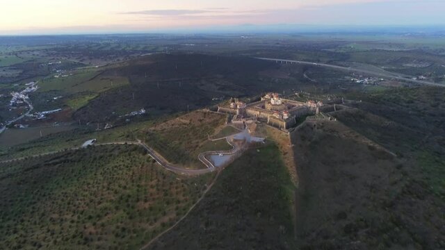 Fortress of Elvas, historical city of Portugal near of Spain. Aerial drone Footage