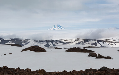 Kamchatka, view from the slope of Gorely volcano to Vilyuchinsky volcano